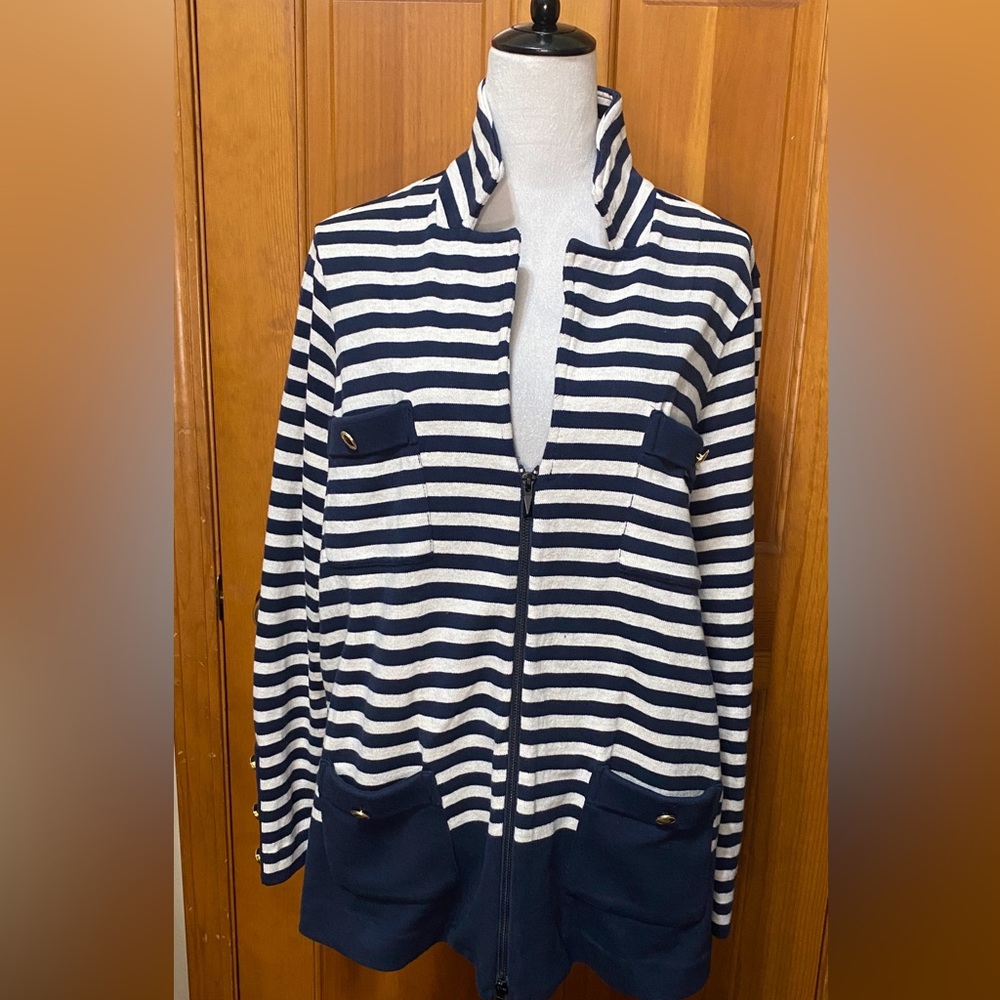 NIC+ZOE Plus Size Striped City Charm Cotton Knit Blazer - Picture 4 of 7